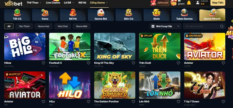 Game Nhanh VaoBet Trải Nghiệm Cá Cược Siêu Tốc Với Tỷ Lệ Thắng Cực Cao