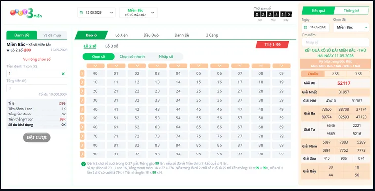 Trải Nghiệm Đỉnh Cao Lô Đề 3 Miền Tại VaoBet Với Tỷ Lệ Ăn Cực Lớn