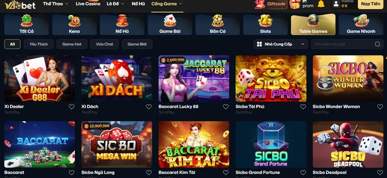 Danh Mục Các Trò Chơi Table Game VaoBet - Thiên Đường Cá Cược Trực Tuyến Đẳng Cấp